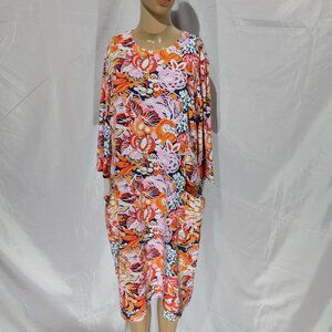 J McLaughlin Women's XL Catalina Cloth Dress Orange and Pink Floral Pockets